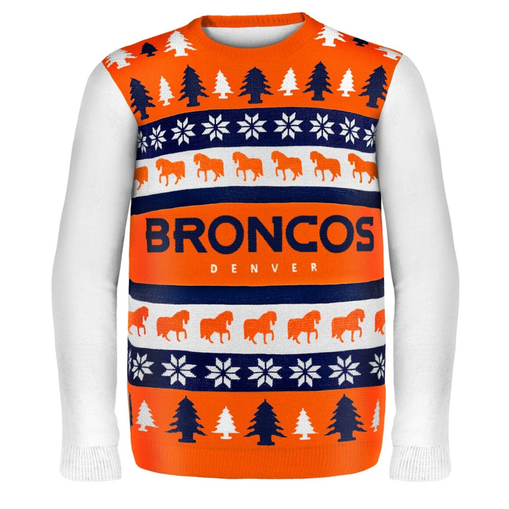 Forever Collectibles Denver Broncos NFL Christmas Wordmark Ugly Sweaters